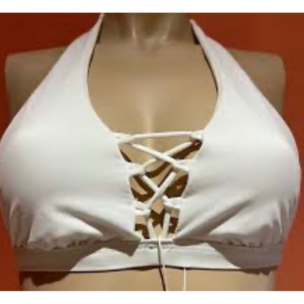Beach Bunny Stephanieâ Full Coverage Lace Up Halter Bikini Top White B17106B6 XL